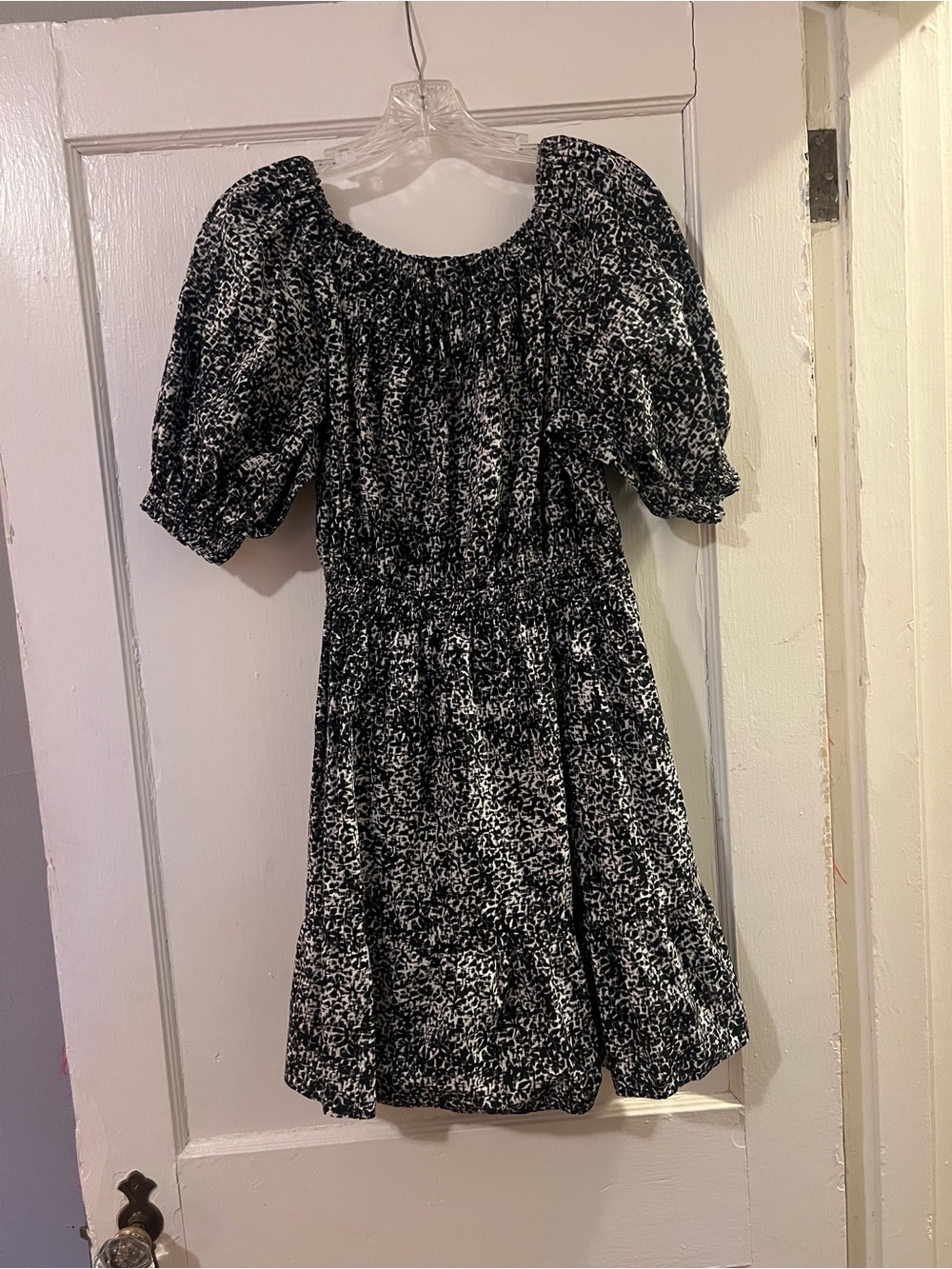 Gap Womens Midi Dress Smocked Black & White Puff Sleeve Cottage (M) Peasant Cute